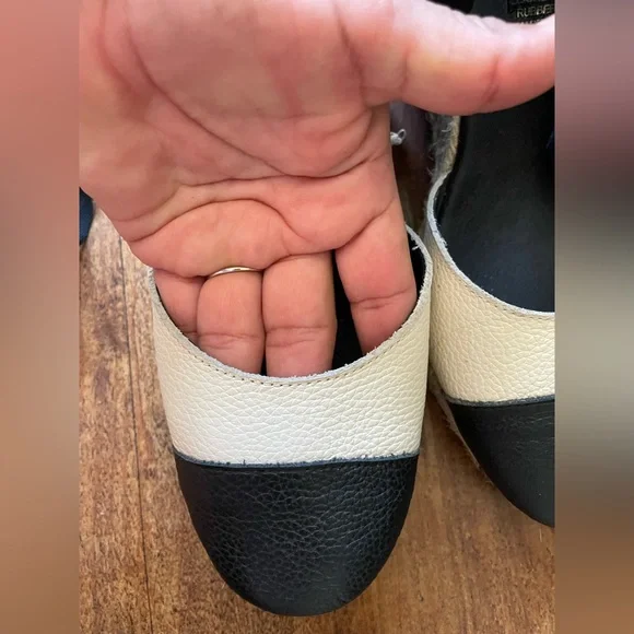 MAYPOL Made in Spain leather Wedge Espadrille Sandals Sz 9 M / 40 Black/Cream - Picture 3 of 4